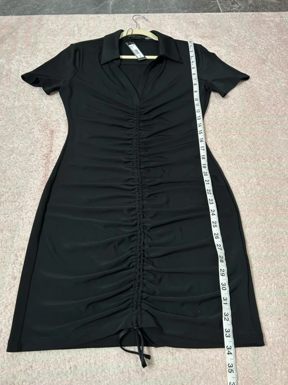 NWT Alice and Olivia Marsha Black Ruched Front Polo Mini Dress Size Medium - Picture 12 of 12